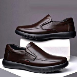 AIDAILU Men's Leather Shoes Breathable Slip-on