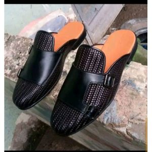 Men Basket Two Buckle Leather Half Shoe Black