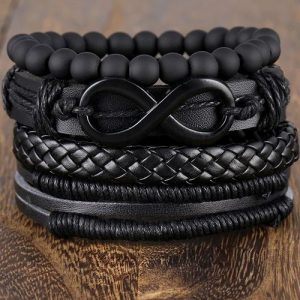 Set Of Classy Unisex Braided Leather Bracelet